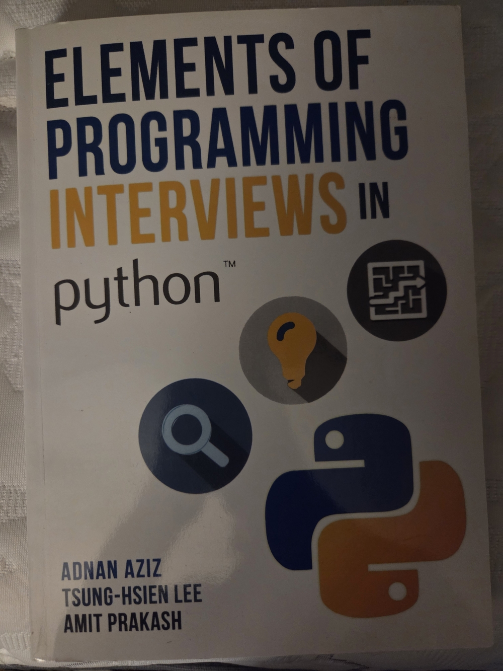 Elements of Programming Interviews in Python — White, Blue & Orange Cover